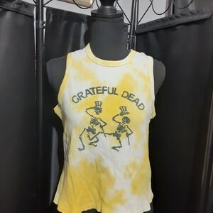 Grateful Dead Yellow and White Graphic Tank Top Women's Size 1X Band Festival